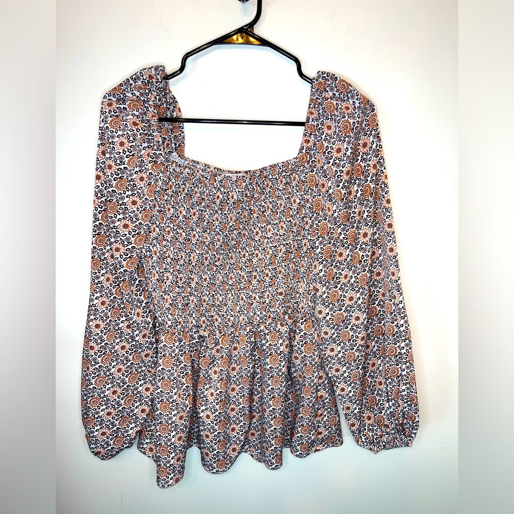 Fetch & Co Orange And Brown Peasant Top Size M EUC